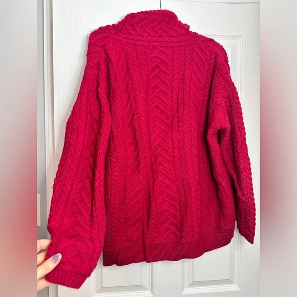 AUTHENTIC 100% Irish Merino Wool Aran Crafts Pullover Sweater Magenta Red XXL - Picture 3 of 5